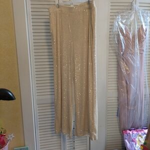 NWT Cable & Gauge Champagne Sequin Wide Leg Pants - Size Large